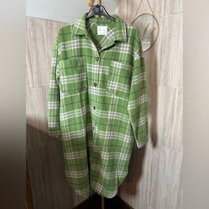 Active USA Green and White Plaid Flannel Shacket Jacket
